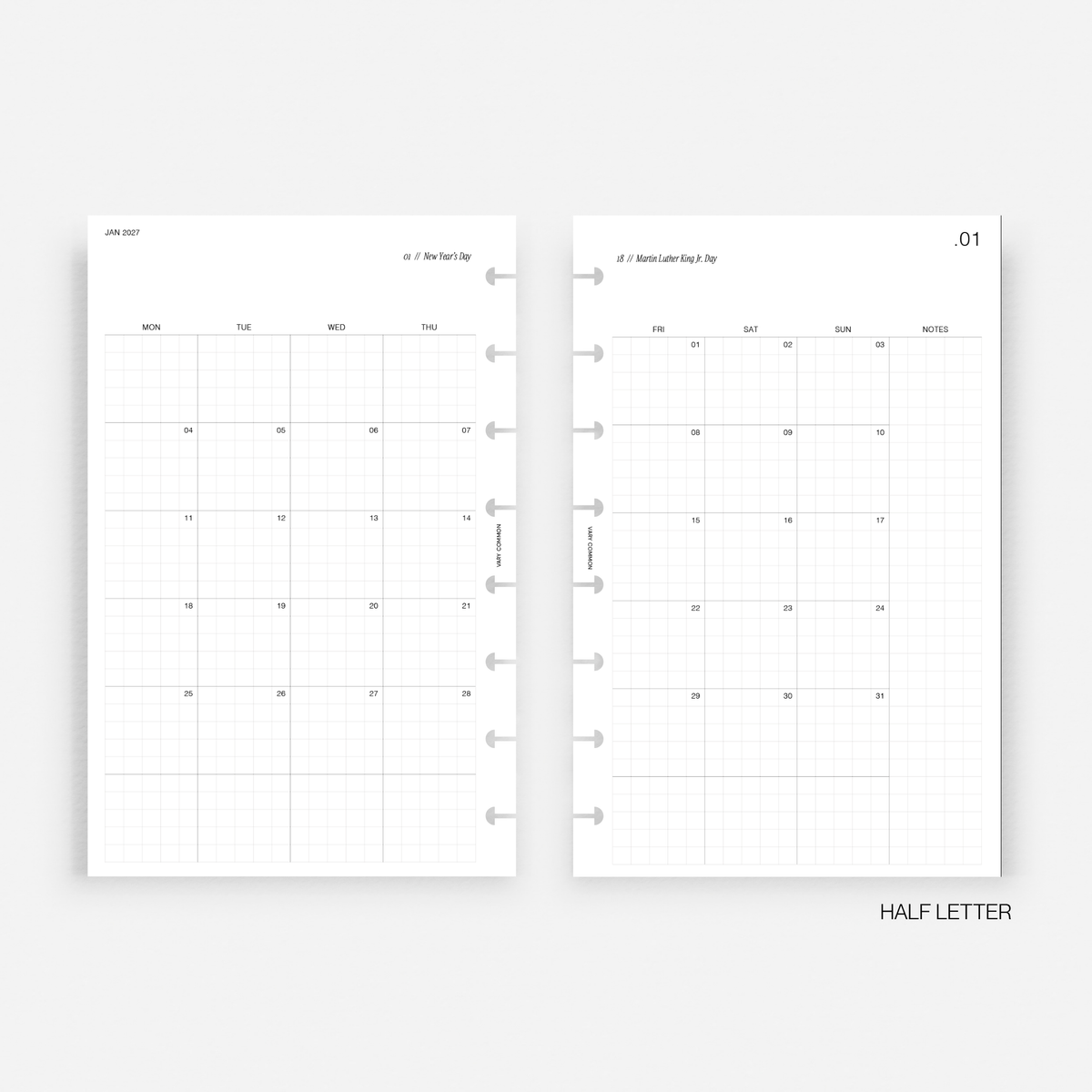 2027 Monthly Planner Insert | Classic