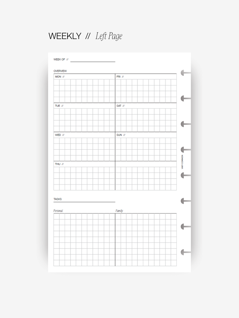 Undated Weekly Planner Insert // Deluxe