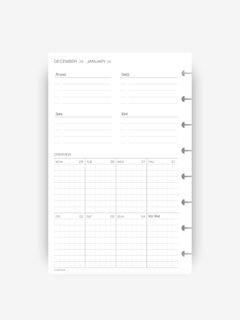 Undated Weekly Planner Insert // Deluxe