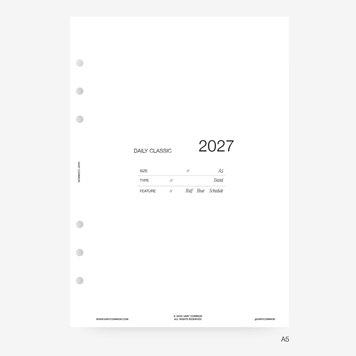 2027 Daily Planner Insert | Classic