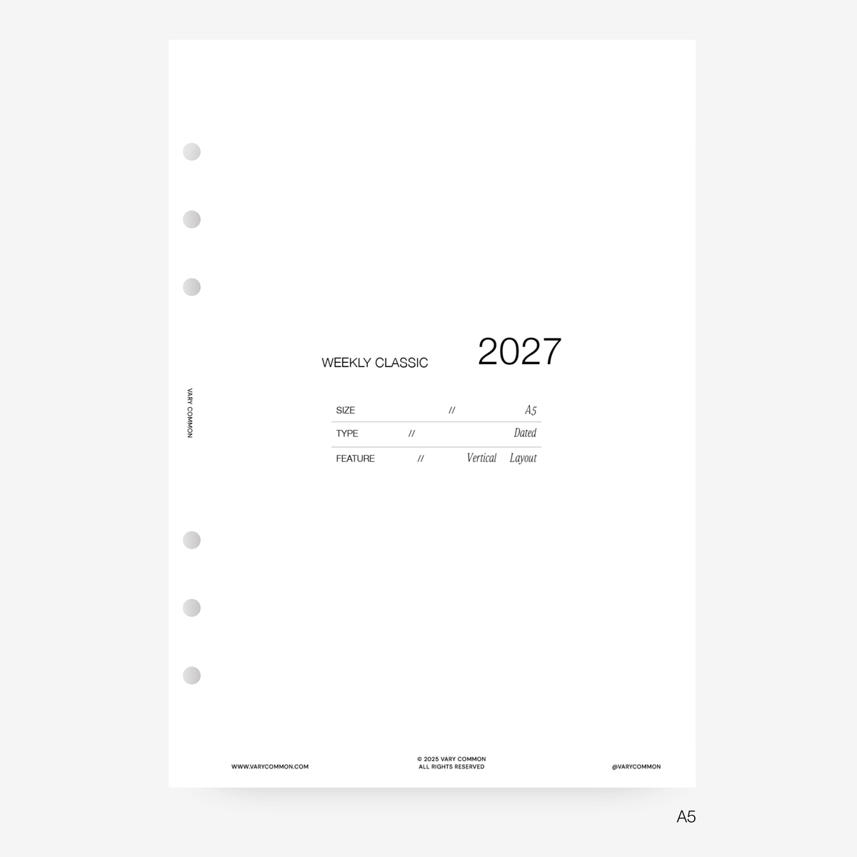 2027 Weekly Planner Insert | Classic