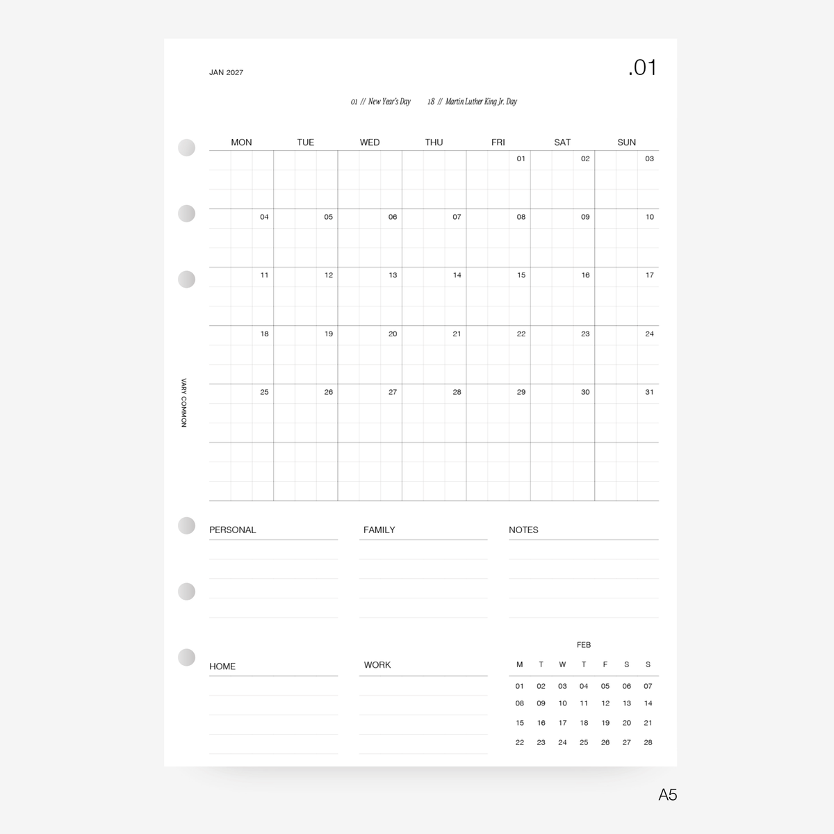 2027 Monthly Planner Insert | Compact