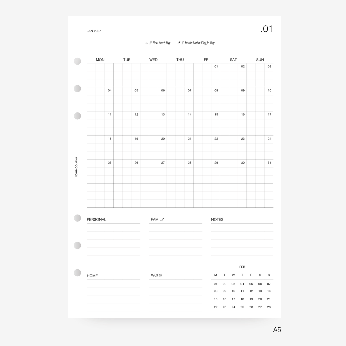 2027 Monthly Planner Insert | Compact