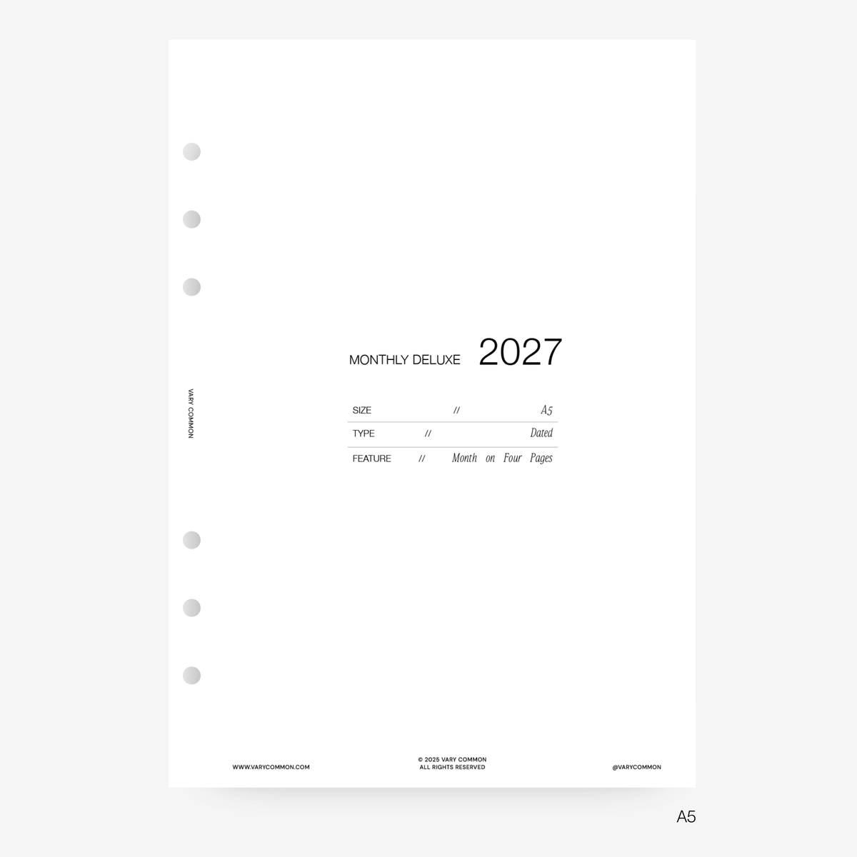2027 Monthly Planner Insert | Deluxe