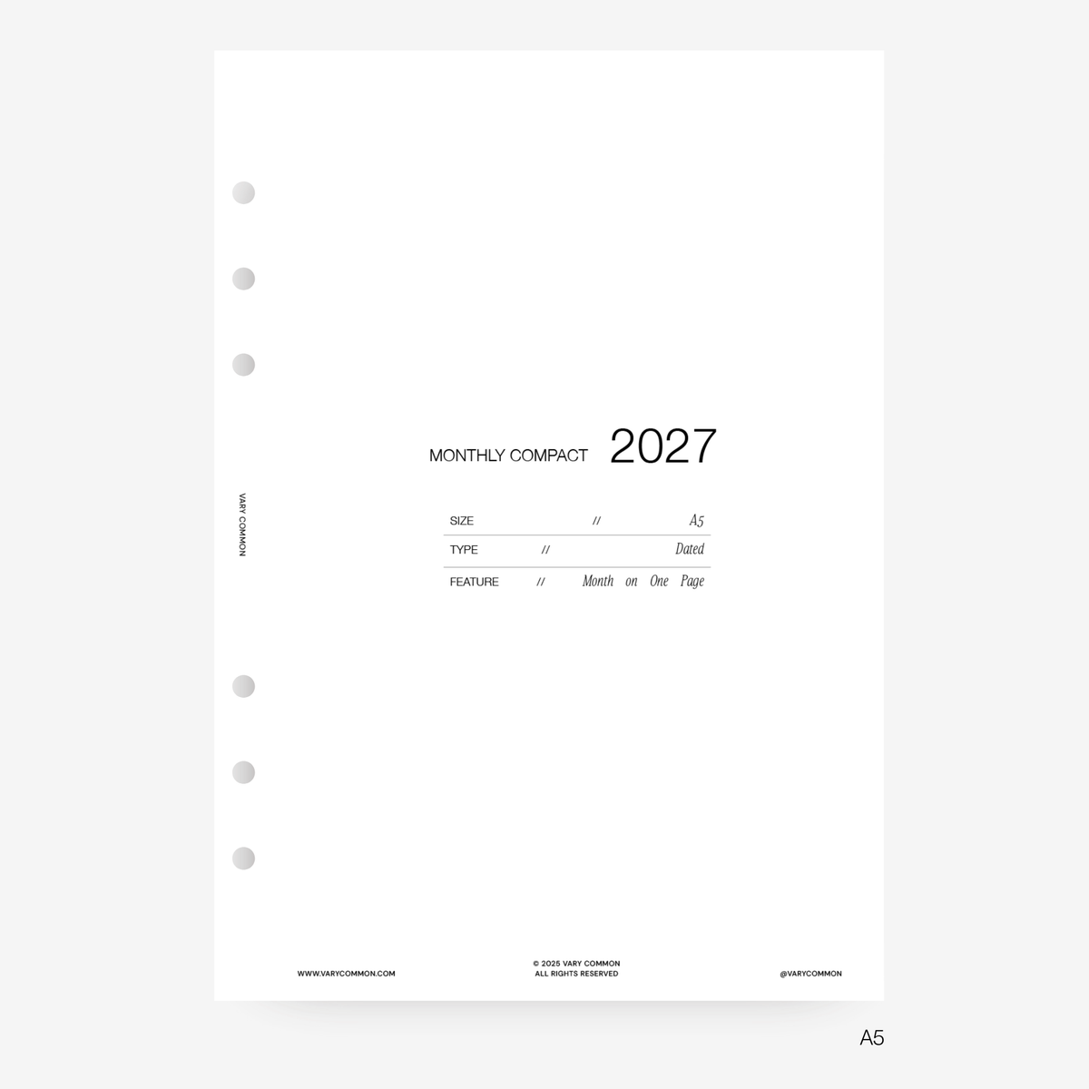 2027 Monthly Planner Insert | Compact